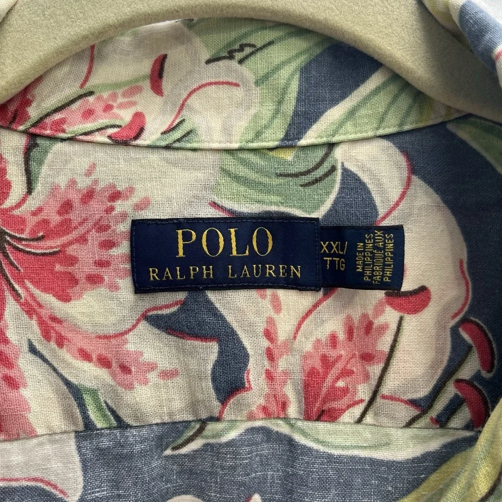 Polo Ralph Lauren Mens 100% Linen Hibiscus Print Hawaiian Tropical Camp Shirt 2X